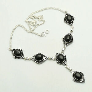 925 Silver Plated Black Onyx Handmade Drop Necklace NWT